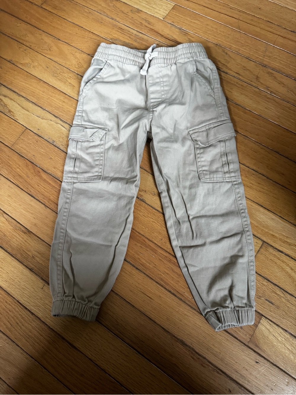 Kids Beige Cargo Jogger Pants with Elastic Waist